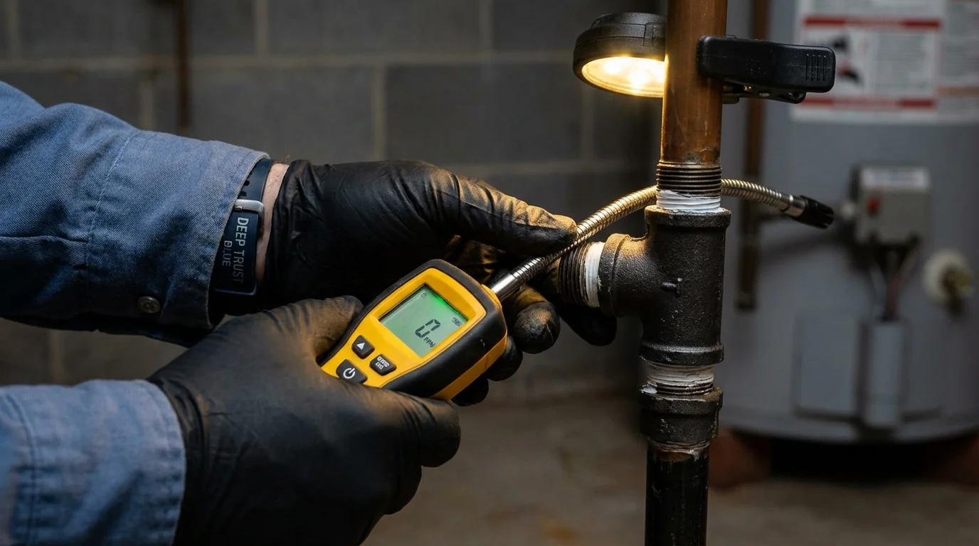 Gas leak detection with electronic sniffer by Johns Plumbing LLC in Calais
